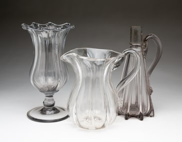 THREE PITTSBURGH PILLAR BLOWN GLASS VESSELS.