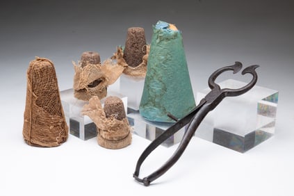 AMERICAN WROUGHT IRON SUGAR NIPS WITH RAW SUGAR CONES.