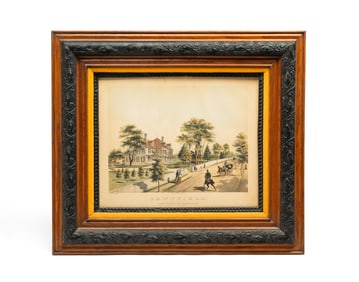 CURRIER & IVES "LAWNFIELD MENTOR, OHIO THE HOME OF GARFIELD" CHROMOLITHOGRAPH.