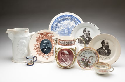 EIGHT PRESIDENT GARFIELD CHINA SOUVENIRS.