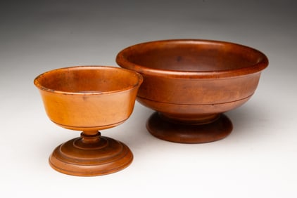 TWO AMERICAN TREENWARE FOOTED BOWLS.