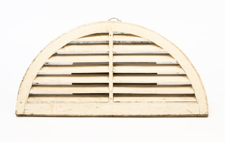 AMERICAN WHITE-PAINTED PINE HALF-ROUND GABLE VENT.