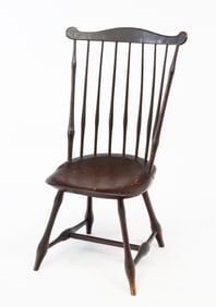 AMERICAN REDDISH-BROWN PAINTED FAN BACK WINDSOR SIDE CHAIR.