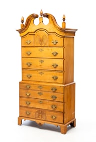 NEW ENGLAND CHIPPENDALE BIRCH CHEST-ON-CHEST.
