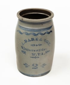 A. DARE & SON (SISTERSVILLE, WEST VIRGINIA) COBALT-STENCILED STONEWARE TWO-GALLON JAR.