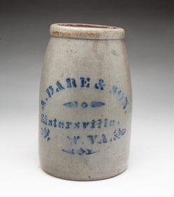 A. DARE & SON (SISTERSVILLE, WEST VIRGINIA) COBALT-STENCILED STONEWARE CANNING JAR.