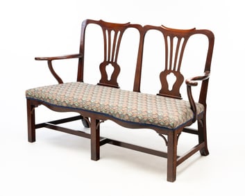 GEORGE III MAHOGANY DOUBLE-CHAIRBACK SETTEE.