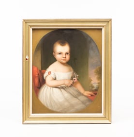 AMERICAN SCHOOL OIL ON CANVAS PORTRAIT OF A YOUNG GIRL.