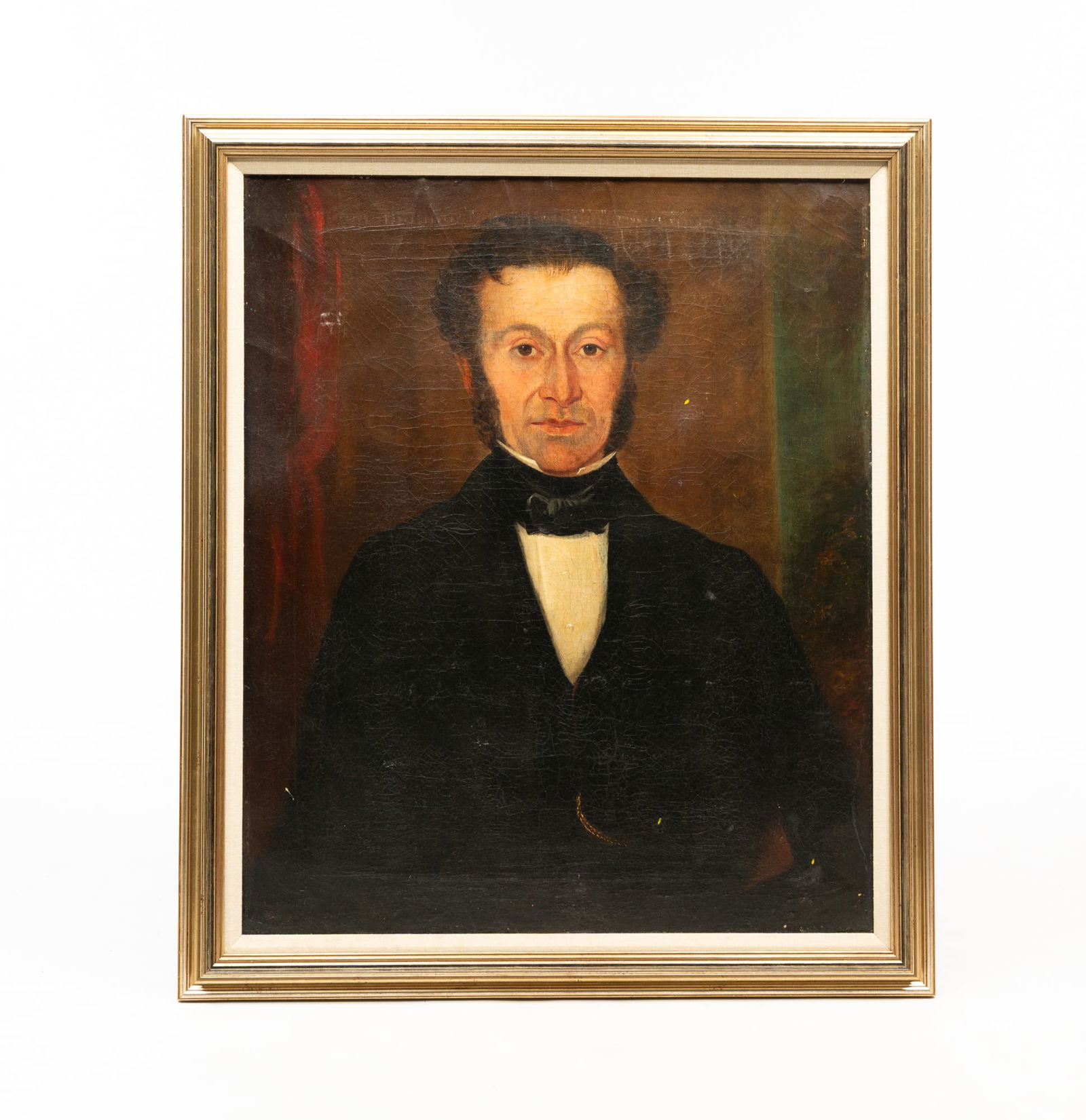 AMERICAN SCHOOL OIL ON CANVAS PORTRAIT OF A GENTLEMAN. (1 of 3)