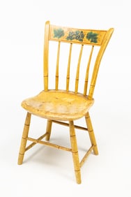 AMERICAN PAINT-DECORATED THUMB-BACK YOUTH'S SIDE CHAIR.