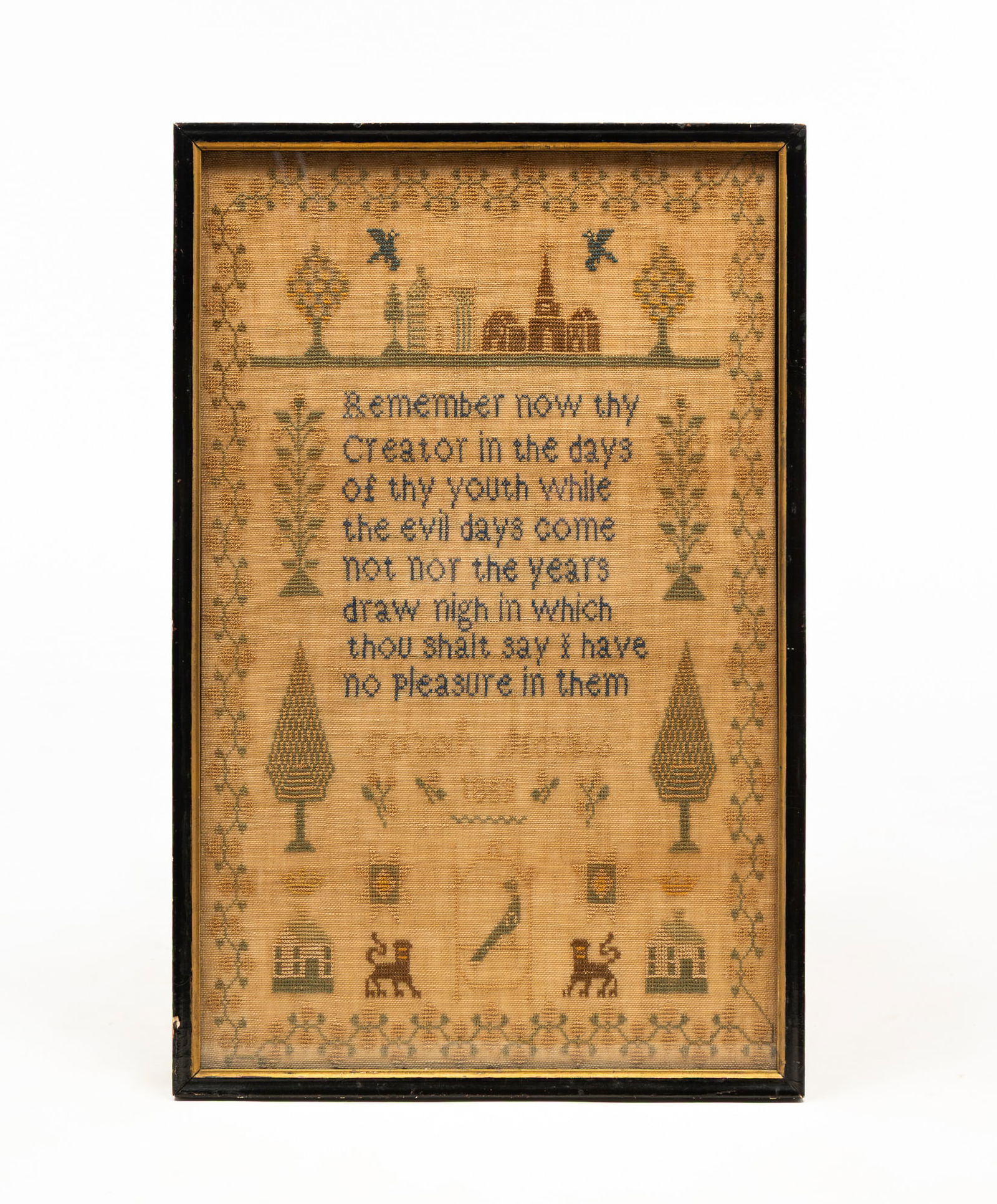 SARAH MORRIS (ENGLISH) NEEDLEWORK SAMPLER, DATED 1859. (1 of 5)
