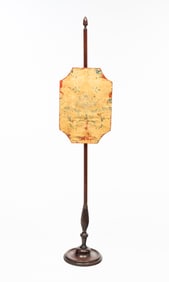 ENGLISH MAHOGANY POLE SCREEN WITH NEEDLEPOINT PANEL.