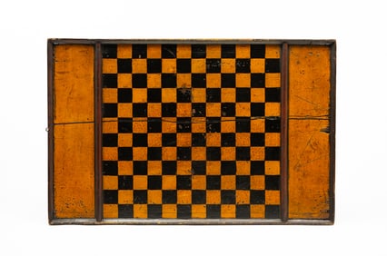 AMERICAN FOLK ART PAINT-DECORATED GAMEBOARD.