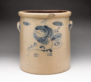 AMERICAN COBALT-DECORATED STONEWARE FOUR-GALLON CROCK.