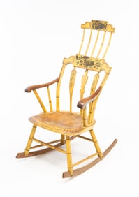 AMERICAN PAINT-DECORATED COMB-BACK ROCKING CHAIR.