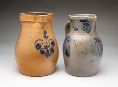 TWO AMERICAN COBALT-DECORATED STONEWARE PITCHERS.