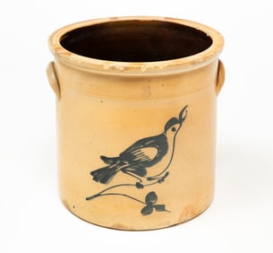 AMERICAN COBALT-DECORATED STONEWARE THREE-GALLON CROCK.