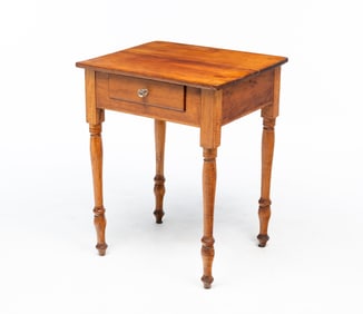 AMERICAN SHERATON CHERRY AND TIGER MAPLE ONE-DRAWER STAND.