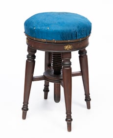 AMERICAN SHERTAON BRASS-MOUNTED MAHOGANY SWIVEL-LIFT PIANO STOOL.