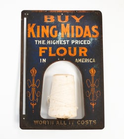 AMERICAN "KING MIDAS FLOUR" TIN ADVERTISING STRING HOLDER.