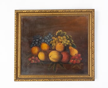 AMERICAN OIL ON CANVAS STILL LIFE OF FRUIT.