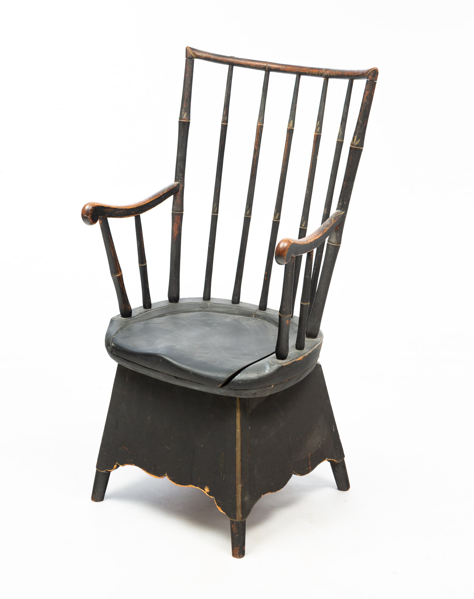 AMERICAN EBONIZED ROD-BACK WINDSOR COMMODE CHAIR. (1 of 5)