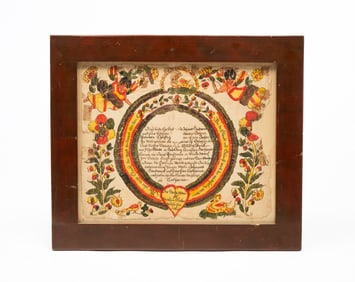 PENNSYLVANIA FOLK ART INK AND WATERCOLOR FRAKTUR, DATED 1804.