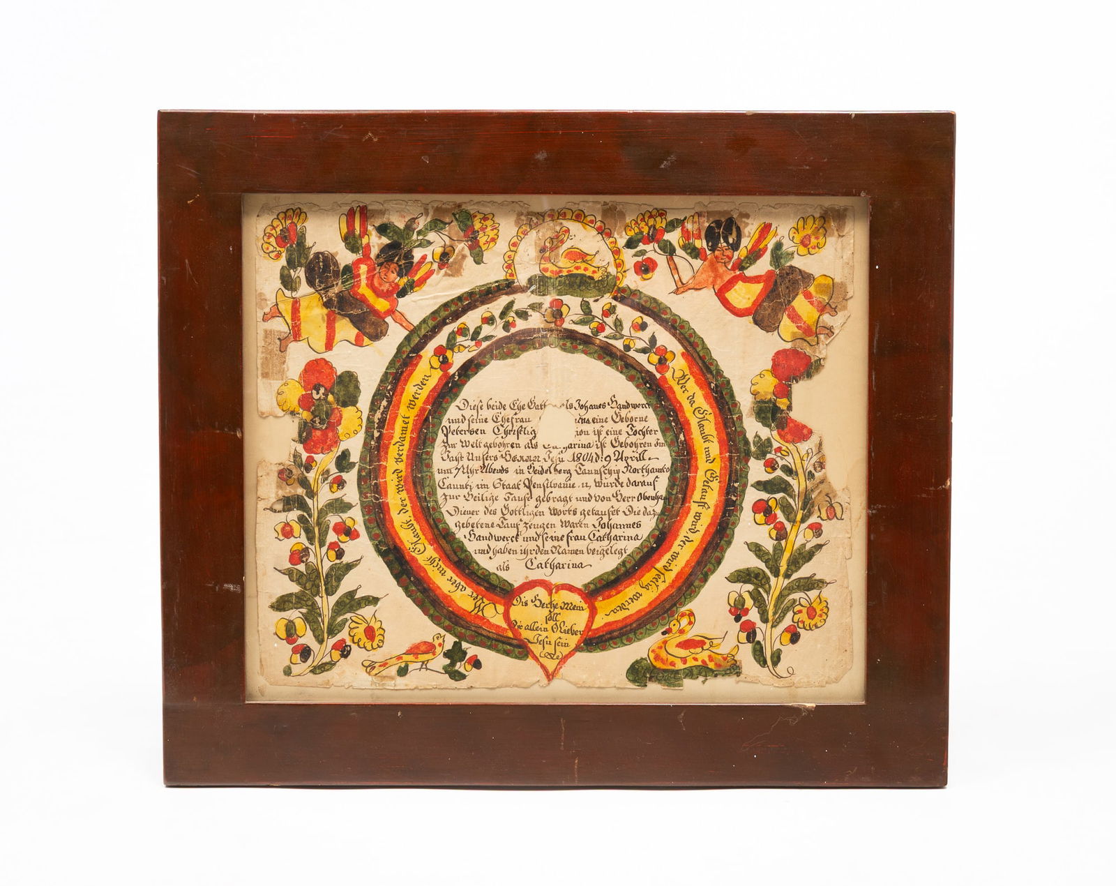 PENNSYLVANIA FOLK ART INK AND WATERCOLOR FRAKTUR, DATED 1804. (1 of 5)