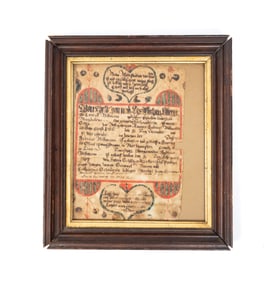 MARTIN BRECHALL (SOUTHEASTERN PENNSYLVANIA, ACTIVE 1783-1830) FOLK ART INK AND WATERCOLOR FRAKTUR,