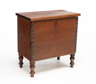 DIMINUTIVE AMERICAN SHERATON WALNUT SUGAR CHEST.