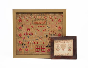 TWO 19TH-CENTURY AMERICAN NEEDLEWORK SAMPLERS.