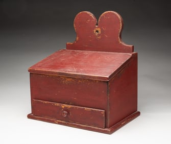 AMERICAN RED-PAINTED PINE WALL BOX.