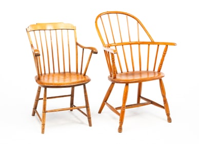 TWO AMERICAN WINDSOR ARMCHAIRS, INCL. SACK-BACK AND STEP-DOWN EXAMPLES.