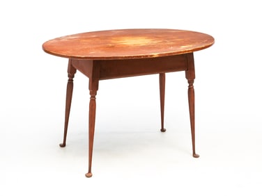 AMERICAN QUEEN ANNE RED-PAINTED PINE AND MAPLE TAVERN TABLE.