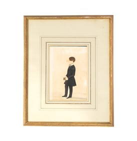 AMERICAN SCHOOL FOLK ART WATERCOLOR PORTRAIT OF A YOUNG MAN.