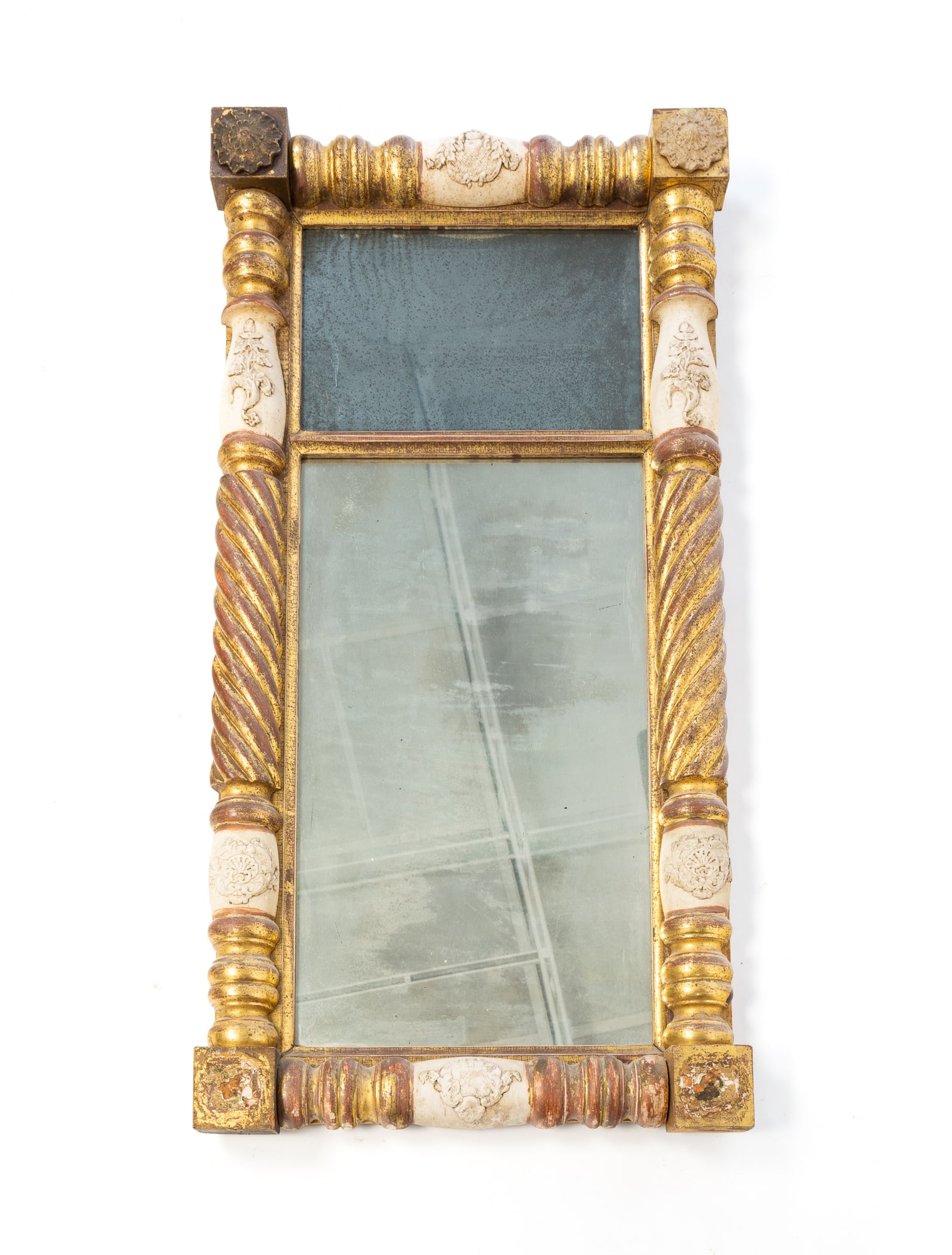 AMERICAN EMPIRE GILT-DECORATED SPLIT-COLUMN MIRROR. (1 of 5)