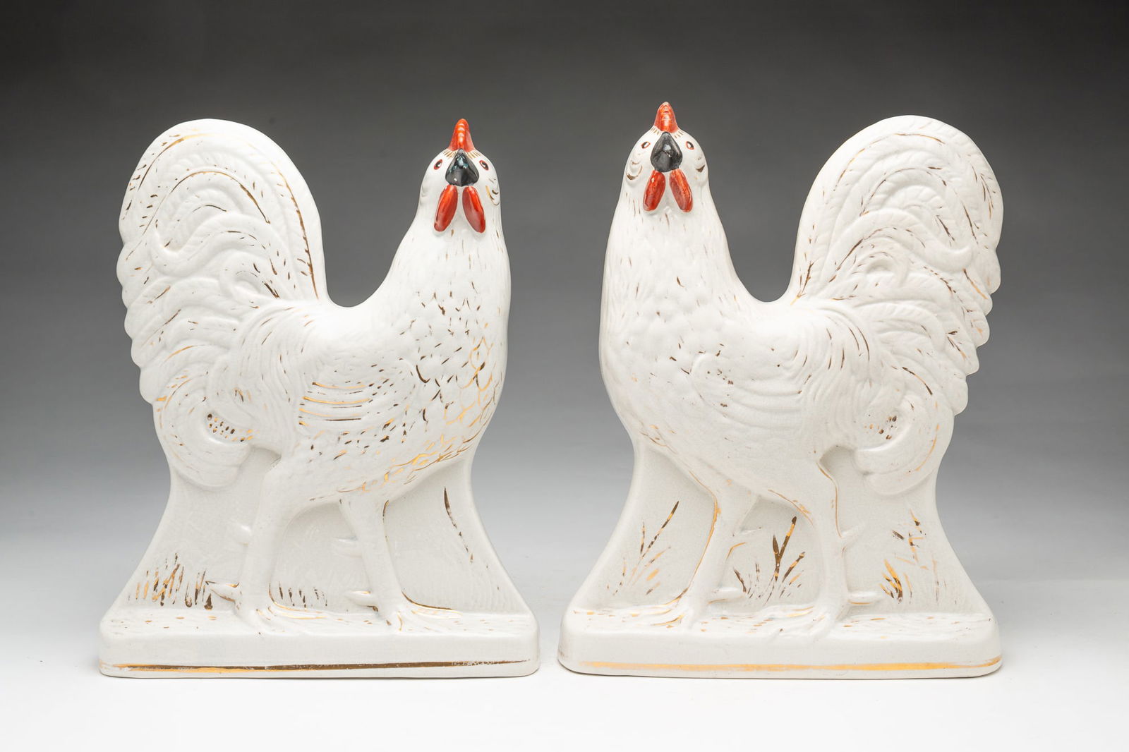 PAIR OF STAFFORDSHIRE ROOSTERS. (1 of 5)