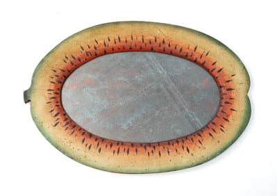 AMERICAN FOLK ART PAINT-DECORATED WATERMELON MIRROR.
