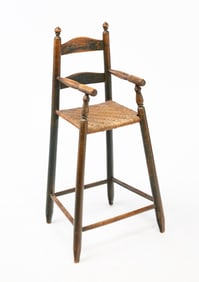 AMERICAN BLUE-PAINTED MAPLE LADDERBACK CHILD'S HIGH CHAIR.