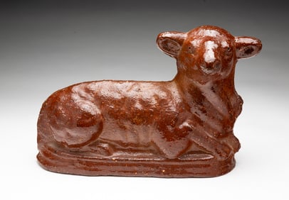 AMERICAN RED CLAY/SEWER TILE RECUMBENT LAMB.