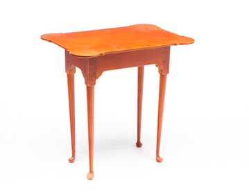 DAVID T. SMITH & CO. (MORROW, OHIO) QUEEN ANNE STYLE BITTERSWEET-PAINTED PORRINGER-TOP TEA TABLE.