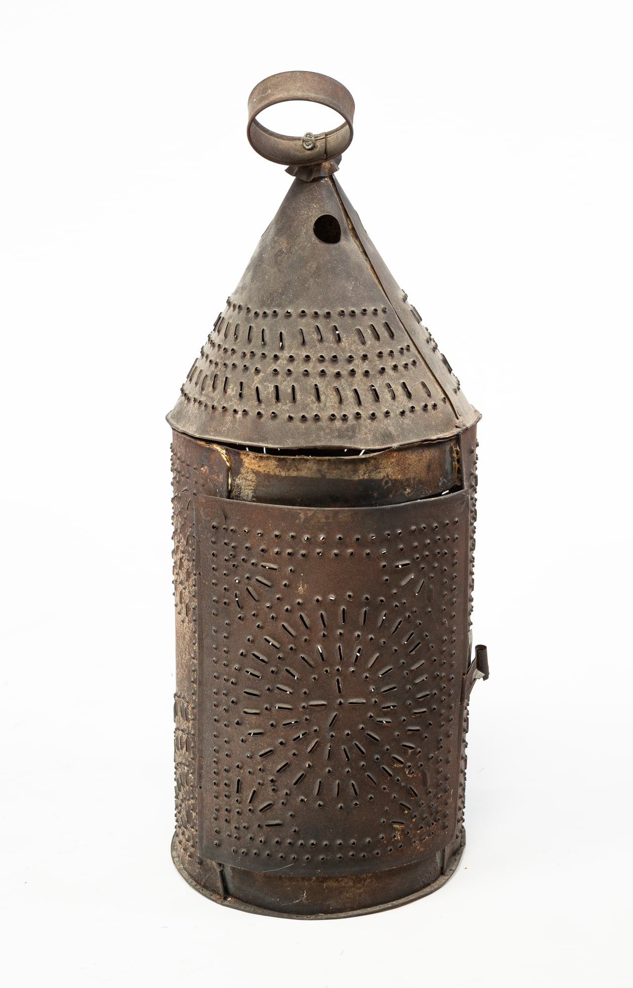 LARGE AMERICAN PUNCHED TIN CANDLE LANTERN. (1 of 4)