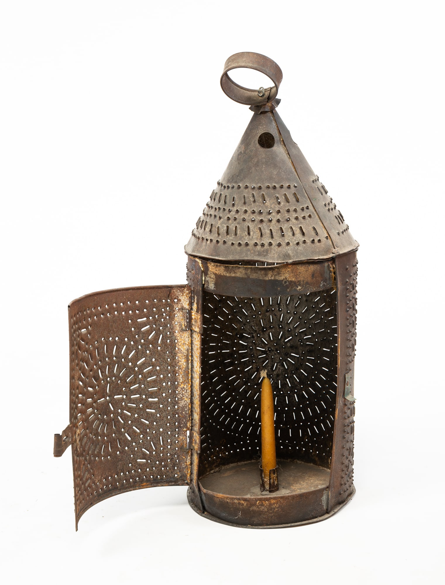 LARGE AMERICAN PUNCHED TIN CANDLE LANTERN. - 2