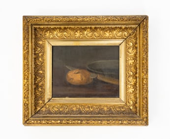 AMERICAN SCHOOL OIL ON CANVAS STILL LIFE PAINTING OF A POTATO.
