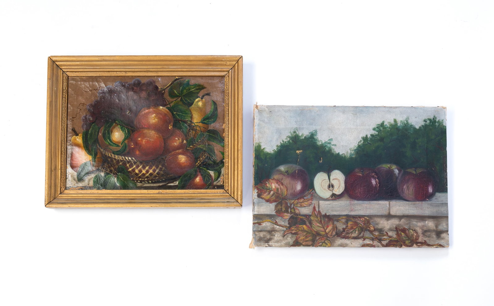 TWO AMERICAN SCHOOL OIL ON CANVAS STILL LIFES OF FRUIT. (1 of 4)