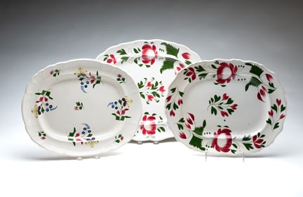 THREE ENGLISH IRONSTONE PLATTERS, INCL. ADAMS.