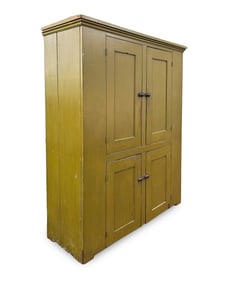 AMERICAN PEA GREEN-PAINTED PINE FLAT WALL CUPBOARD.