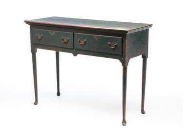 AMERICAN QUEEN ANNE STYLE GREEN-PAINTED POPLAR BENCH-MADE CONSOLE TABLE.