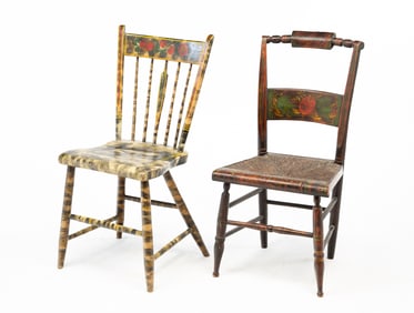 TWO AMERICAN PAINT-DECORATED FANCY SIDE CHAIRS, INCL. PENNSYLVANIA SMOKE-DECORATED EXAMPLE.