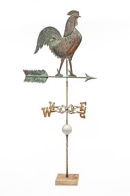 AMERICAN COPPER FULL-BODIED ROOSTER WEATHERVANE.